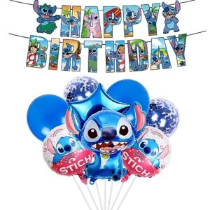 Stitch Birthday Decorations for Boys Girls Men Women Happy Birthday Balloon Banner Stitch Foil Balloons Birthday Balloons Cute Birthday Balloons Cartoon Funny Balloons Theme Party Supplies Decoratio