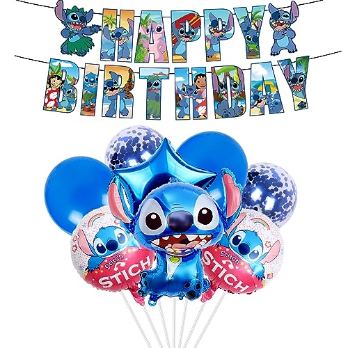 Stitch Birthday Decorations for Boys Girls Men Women Happy Birthday Balloon Banner Stitch Foil Balloons Birthday Balloons Cute Birthday Balloons Cartoon Funny Balloons Theme Party Supplies Decoratio