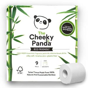 The Cheeky Panda Bamboo Toilet Paper – 9 Rolls of Toilet Paper | Plastic Free Packaging and Sustainable Toilet Tissue | 100% Compostable