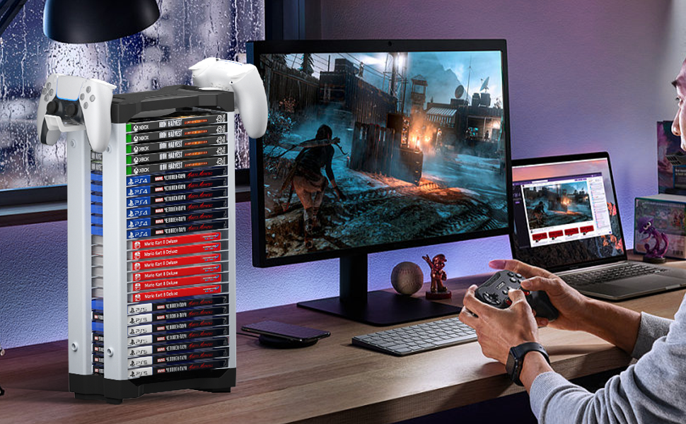 Game Storage Tower Video Game Storage Game Holder Rack for PS4 PS5 Xbox One Xbox Series X S