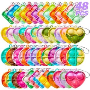 TOANWOD 48PCS Party Bag Fillers for Kids: Mini Pop Keyring Fidget Toys Pack - Bulk Birthday Party Favours Small Gifts for Girls Boys