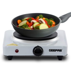 Geepas 1000W Single Hot Plate for Flexible Precise Table Top Cooking – Cast Iron Heating Plate - Portable Electric Hob with Temperature Control for Home