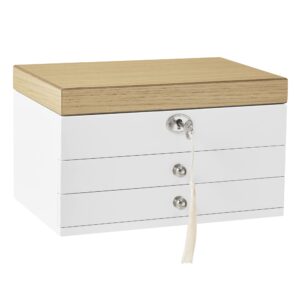 SONGMICS JOW15WN 3 Tier Jewellery Box Large Mirror 2 Drawers Lockable Gift for Rings