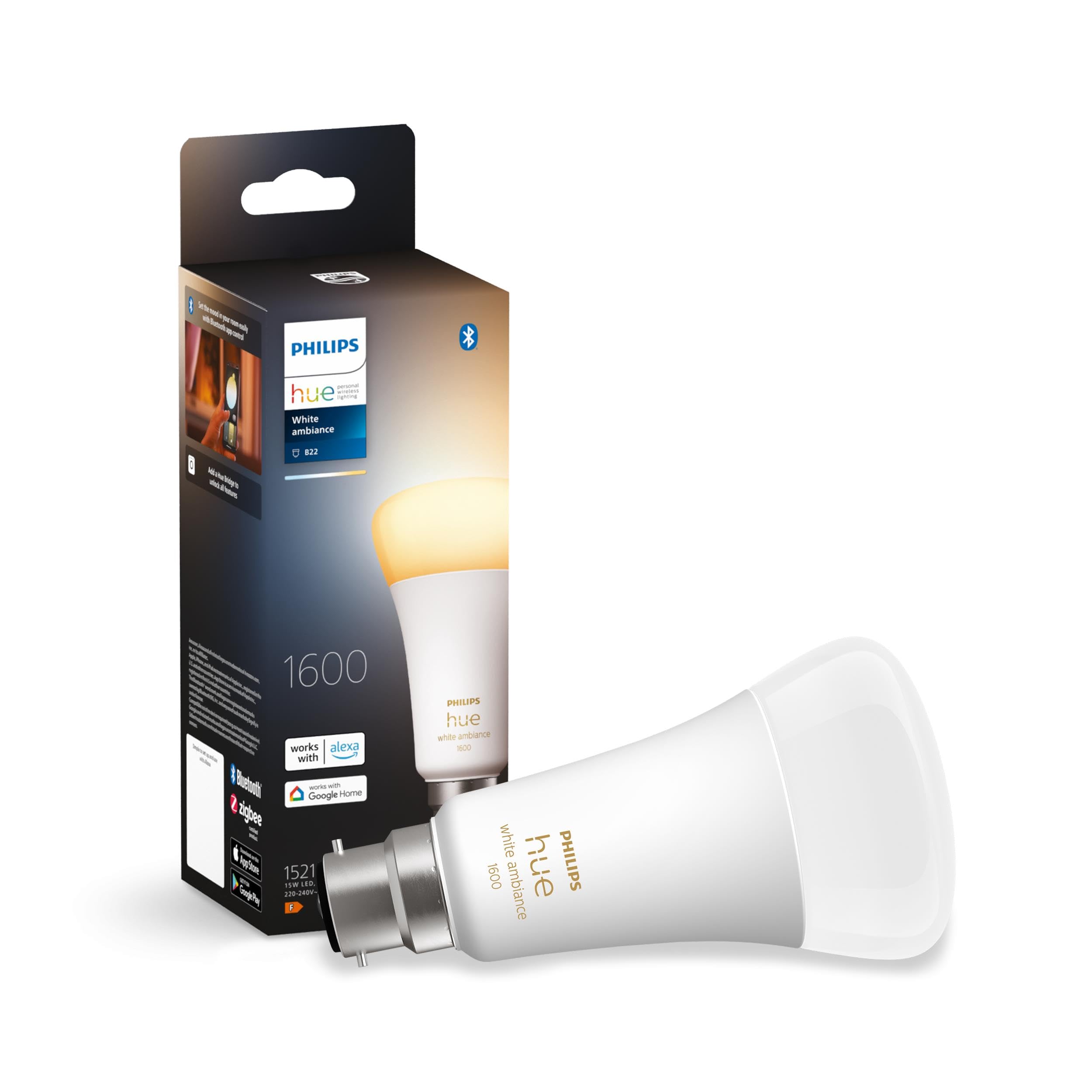 Philips Hue NEW White Ambiance Smart Light Bulb 100W - 1600 Lumen [E27 Edison Screw] With Bluetooth. Works with Alexa