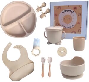 Issimamas® Baby Led Weaning Premium Silicone Feeding Set with Suction Stability | 11 Pcs Divided Suction Plate