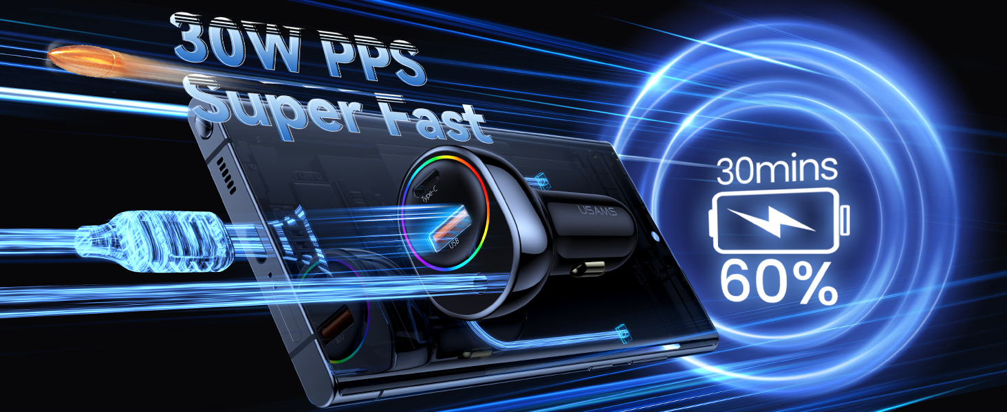 USB C Car Charger, 60W Super Fast Car Charger [PD 30W PPS & QC 3.0]