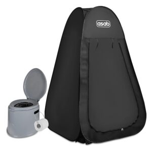 ASAB Instant Pop-Up Privacy Tent And Portable 5L Camping Toilet Seat With Lid And Tissue Roll Holder Lightweight Outdoor Camping Festival Travel Caravan Shower Tent With Portable Toilet For Adults