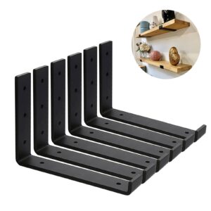 MLOQI Shelf Brackets Heavy Duty with Lip - 5mm Thick Metal Shelf Brackets for Wood Industrial Scaffold Shelf Brackets Wall Brackets for Shelves 6 Pack (10" x 6")