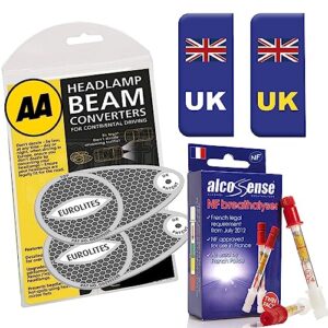 AlcoSense European Travel Kit inc NF Breathalysers + UK Stickers + AA Eurolites Headlight Deflectors for Europe | Car & Motorhome Parts for Car Trips in France