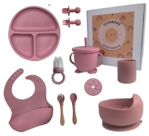 Issimamas® Baby Led Weaning Premium Silicone Feeding Set with Suction Stability | 11 Pcs Divided Suction Plate