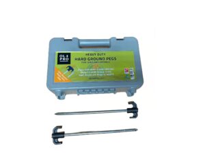 OLPRO Outdoor Leisure Products Heavy Duty Hard Ground Tent & Awning Pegs x 20 - Case of 20 Pegs With Plastic Storage Case