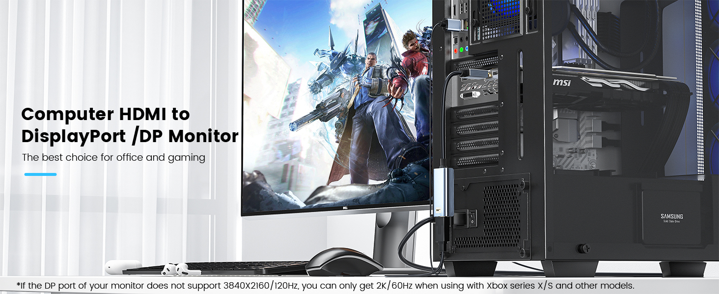 8K HDMI to DisplayPort Adapter, Active HDMI 2.1 to DP 1.4 Converter with USB Power, 8K@30Hz 4K@120Hz
