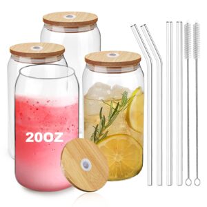 [4 Pack/590ml] Design•Master Premium Glass Cup with Bamboo Lids and Glass Straws