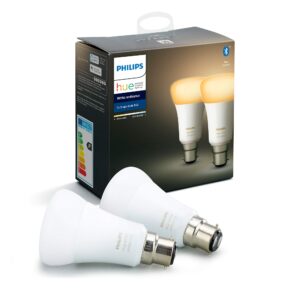Philips Hue White Ambiance Smart Bulb Twin Pack LED [B22 Bayonet Cap] - 800 Lumens (60W Equivalent). Works with Alexa