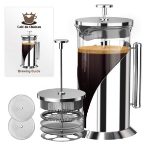 Cafe Du Chateau French Press Coffee Maker - Heat Resistant Glass with 4 Level Filtration System