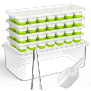 DOQAUS Ice Cube Tray with Lid and Ice Bucket Kits [LFGB Certified BPA Free Ice Cube Maker& Container] Silicone Ice Cube Trays for Freezer