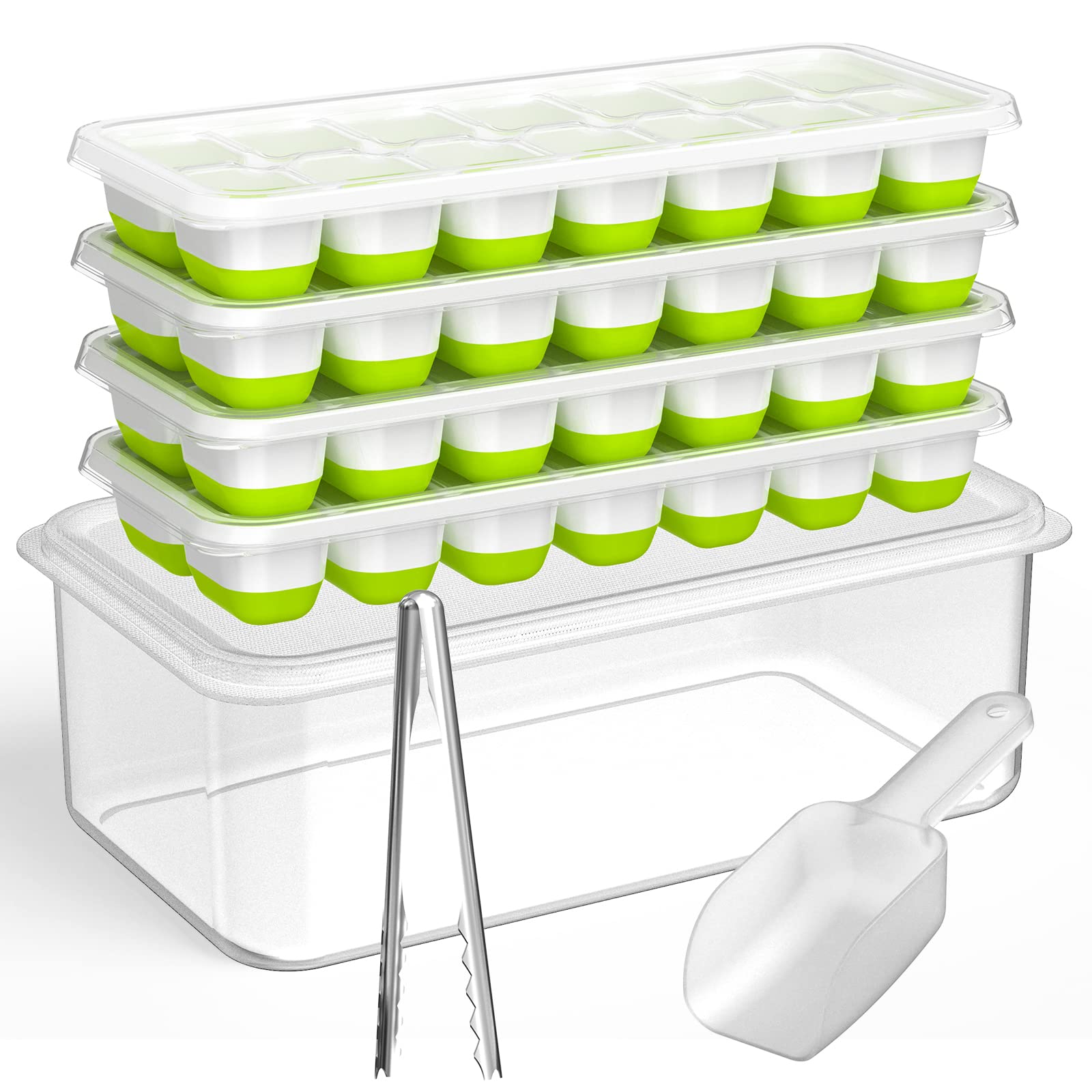 DOQAUS Ice Cube Tray with Lid and Ice Bucket Kits [LFGB Certified BPA Free Ice Cube Maker& Container] Silicone Ice Cube Trays for Freezer