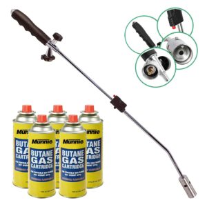 Munnie Gas-Powered Weed Burner with Auto Ignition | Weed Killer Weed Burner | Adjustable Flame | Eco-Friendly Compatibility with Butane Gas Canister (Burner + 5 Canister)