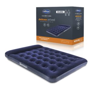 Silentnight Double Air Bed with Built-In Foot Pump – Inflatable Flocked Blow Up Camping Mattress for Camping