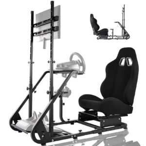 Dardoo Racing Simulator Cockpit with Monitor Stand - TV Mount&Black Seat fit for Logitech G923 Thrustmaster Wheels Fanatec WITHOUT Wheel Shifter Pedal and Display (Monitor Stand Cockpit - Black)