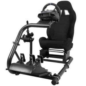 Minneer Racing Simulator Cockpit Universal Steering Wheel Stand with Seat suitable for Logitech G25 G27 G29 G920 G923 Thrustmaster T300 Fanatec Wheel&Pedal not Include (racing cockpit - black)
