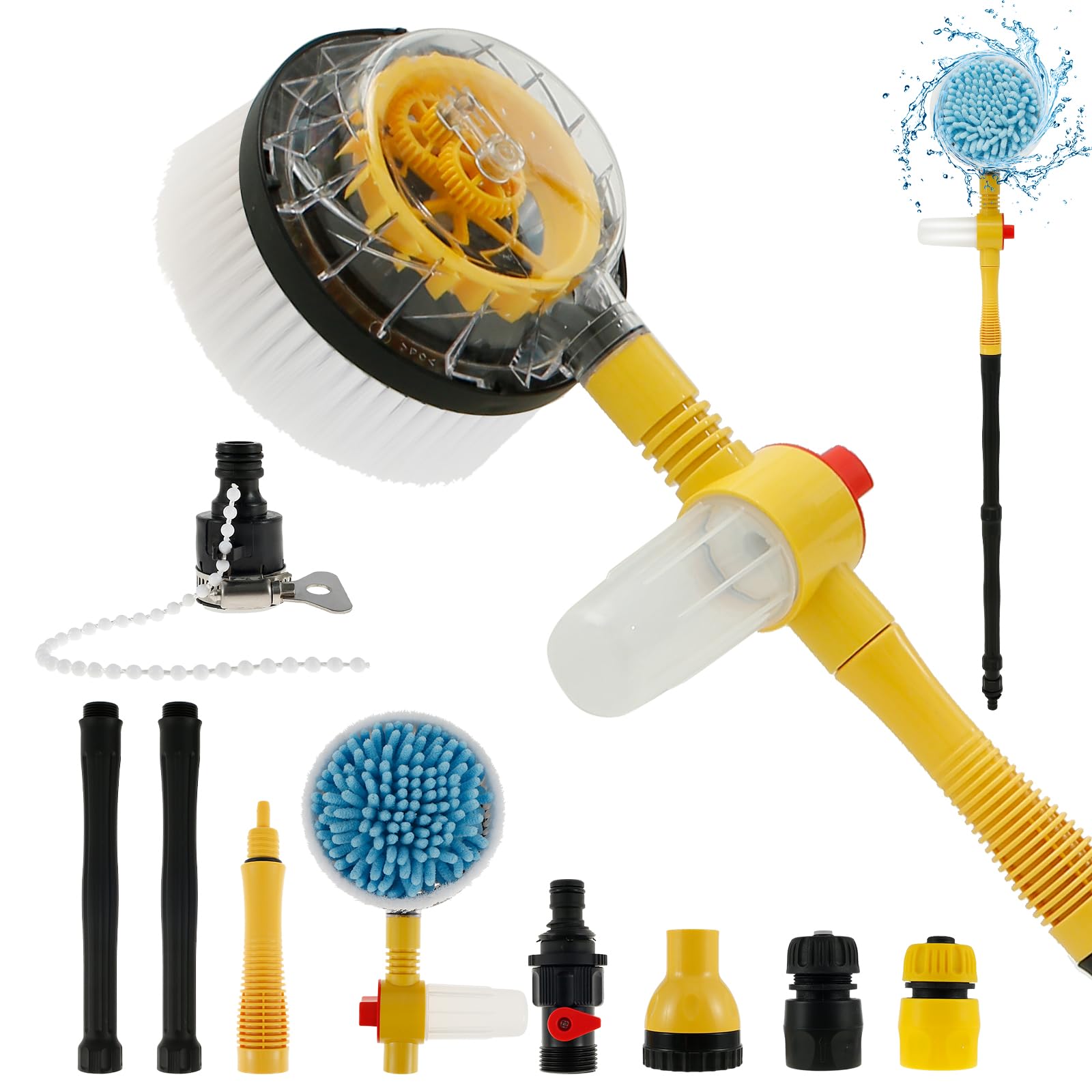 Car Wash Brush Mop Kit Auto Rotating Car Wash Brush With Soap Dispenser 39'' Long Handle Chenille Car Cleaning Brush High Pressure Car Cleaner With Hose Attachment For Car Truck Suv Garden Home