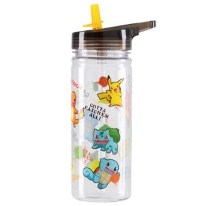Pokemon Kids Water Bottle - Straw Bottle 560ml 580ml Girl Girl Bottle Water Bottle Sport Cycling School BPA Free (Transparent AOP)