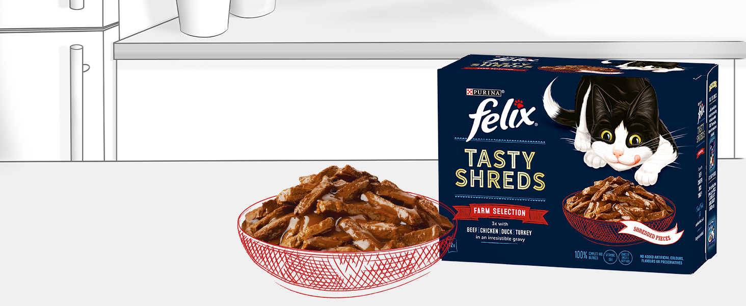 Felix, tasty shreds, purina