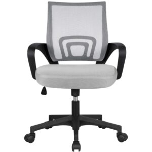 Yaheetech Modern Office Chair Executive Desk Chair Computer Chair Adjustable Task Chair with Back Support Wheels and Arms for Home Study Grey