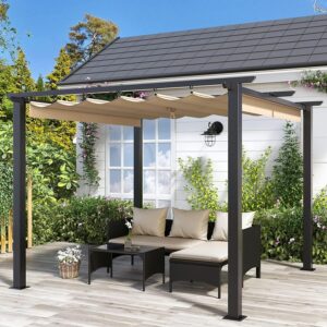 bigzzia 3Mx3M Metal Pergola with Retractable Roof