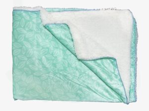 E&A Distribution Limited Baby Blanket for Newborn Unisex 75x100cm Soft Sherpa Fleece Fur Plush Blanket Wrap - Boy Girl Cot Bed Winter Blanket for Baby (Mint Green Leaves)