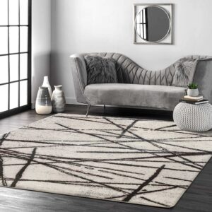 Leesentec Area Rugs Rugs Living Room Bedroom Rug Modern Short Pile Rugs Bohemian Carpet Abstract Geometric Straight Line Pattern Carpets Non-slip Large Rug (Beige pattern