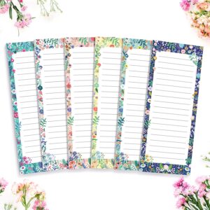 SWEETZER & ORANGE 6-Pack Magnetic Grocery List for Fridge (Floral Theme) - 3.5” x 9” Memo Notepad for Shopping