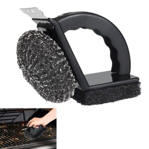 BBQ Grill Cleaning Brush 3 in 1 Barbecue Cleaner Tools Steel Scraper Scouring Pad Copper Wire Brush Heavy Duty BBQ Cleaning Kit BBQ Brush for Grill Cleaning Brush for Easier and Effective Clea