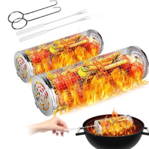 flintronic 2023*NEW 2PCS Rolling Grill Basket