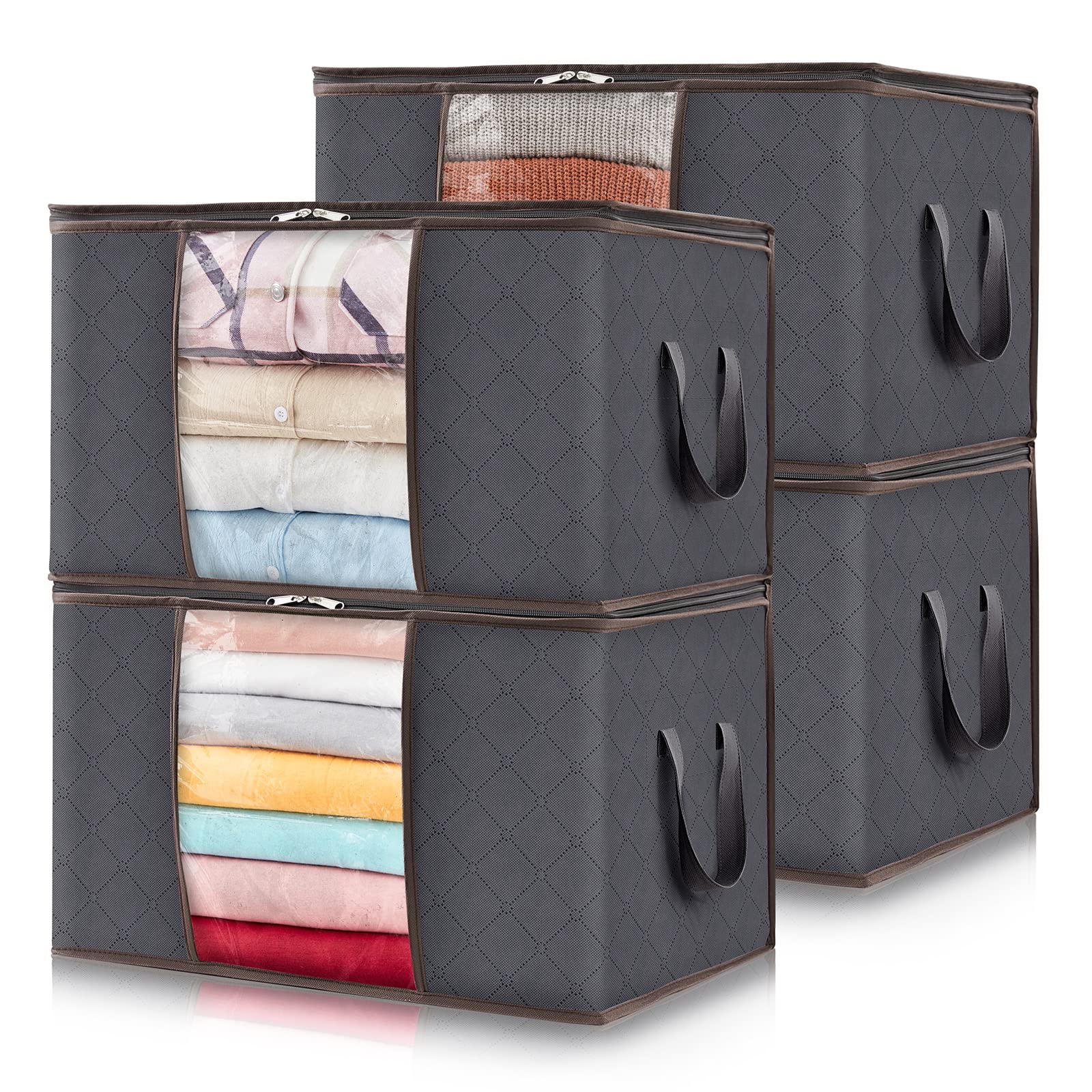 Lifewit 90L Clothes Storage Bags Large Storage Box With Lid Packing Boxes for Moving House With Reinforced Handle Thick Fabric Clear Window for Clothes Duvet Blankets Bedding