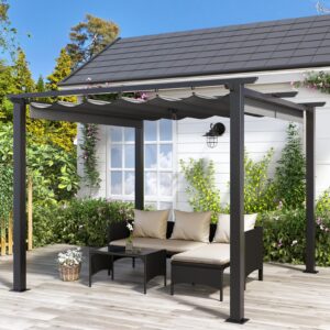 Bigzzia 3Mx3M Metal Pergola with Retractable Roof