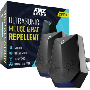 AMZ BRAND Ultrasonic Mouse Repellent 2 Pack - Rat Repellent - 4 Working Modes - Silent Mode - Non-Toxic - Effective against Mice and Rats - Radiation free