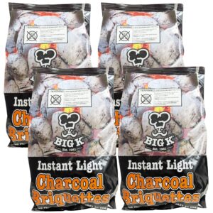 Big K Instant Light BBQ Charcoal - Pack of 4 x 1.5kg Charcoal Briquettes Barbeque Grill Bags with Topline Card for Outdoor Barbecue