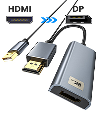 8K HDMI to DisplayPort Adapter, Active HDMI 2.1 to DP 1.4 Converter with USB Power, 8K@30Hz 4K@120Hz