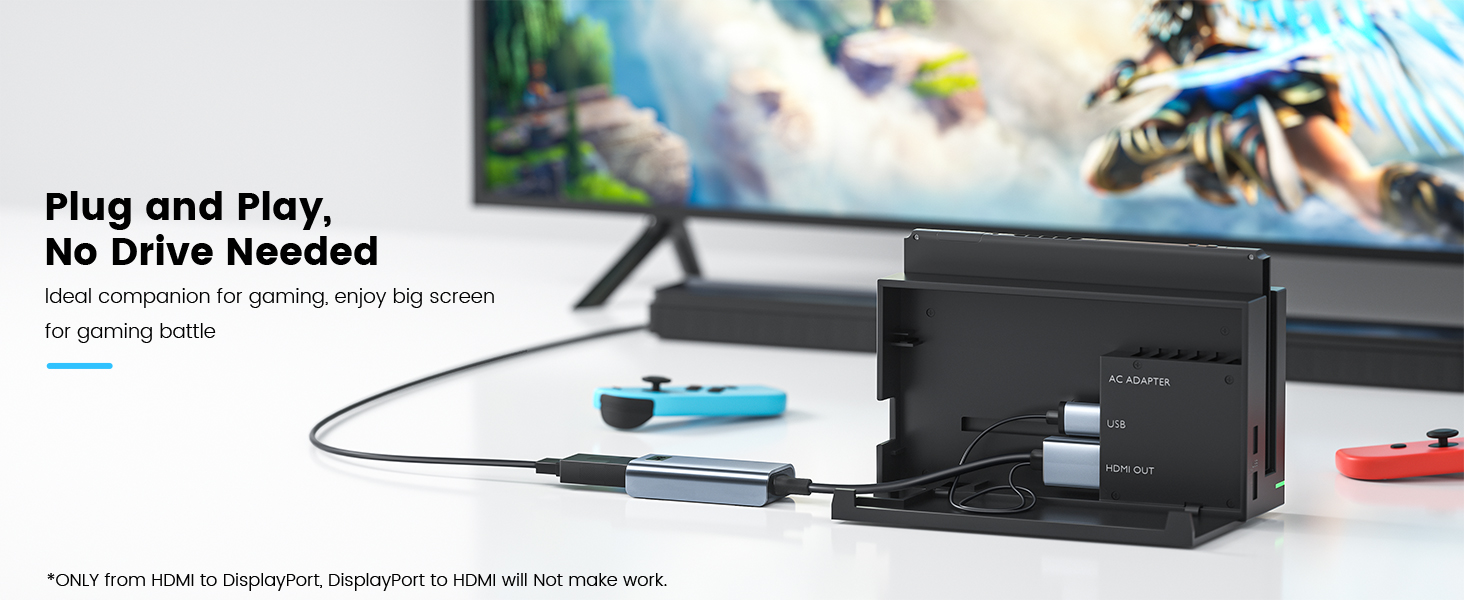 8K HDMI to DisplayPort Adapter, Active HDMI 2.1 to DP 1.4 Converter with USB Power, 8K@30Hz 4K@120Hz