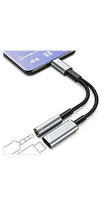 USB Type C to 3.5mm Headphone and Charger Adapter 