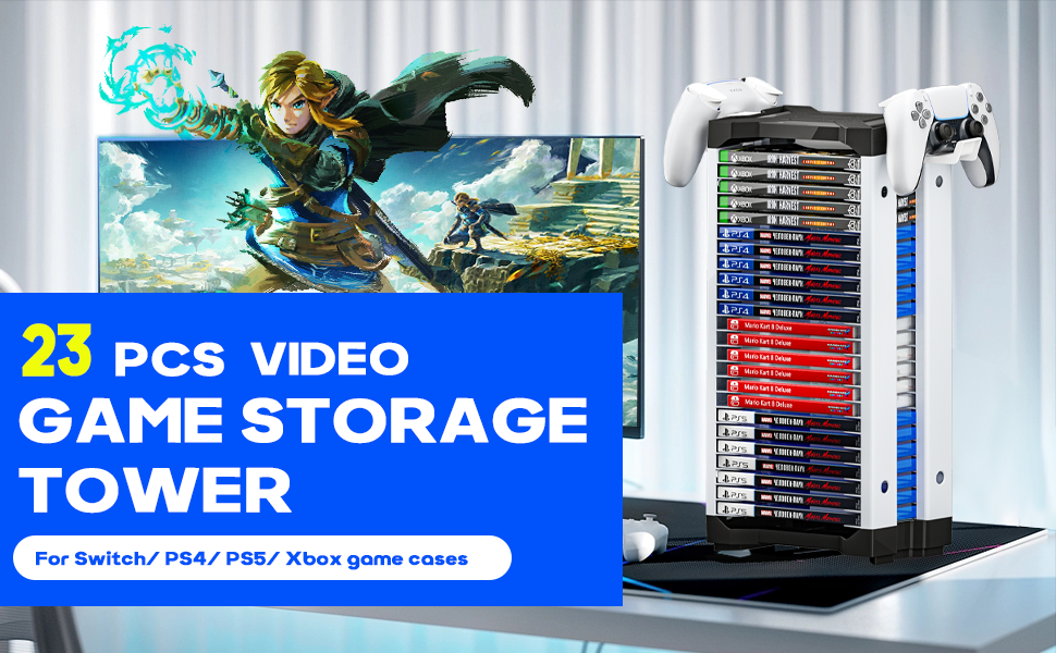 Game Storage Tower Video Game Storage Game Holder Rack for PS4 PS5 Xbox One Xbox Series X S