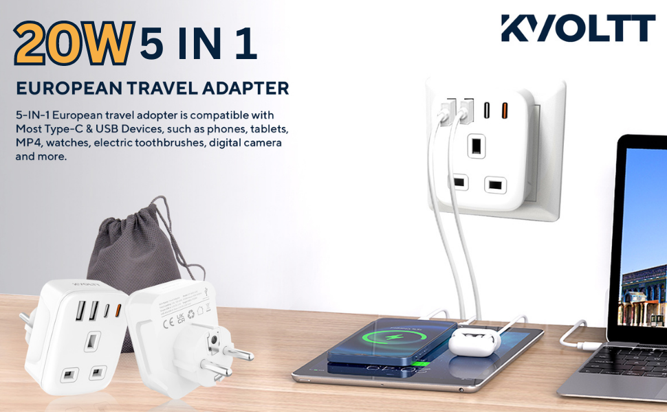 European to UK Adaptor EU adapter greece turkey plug USB C charger Germany spain Europe