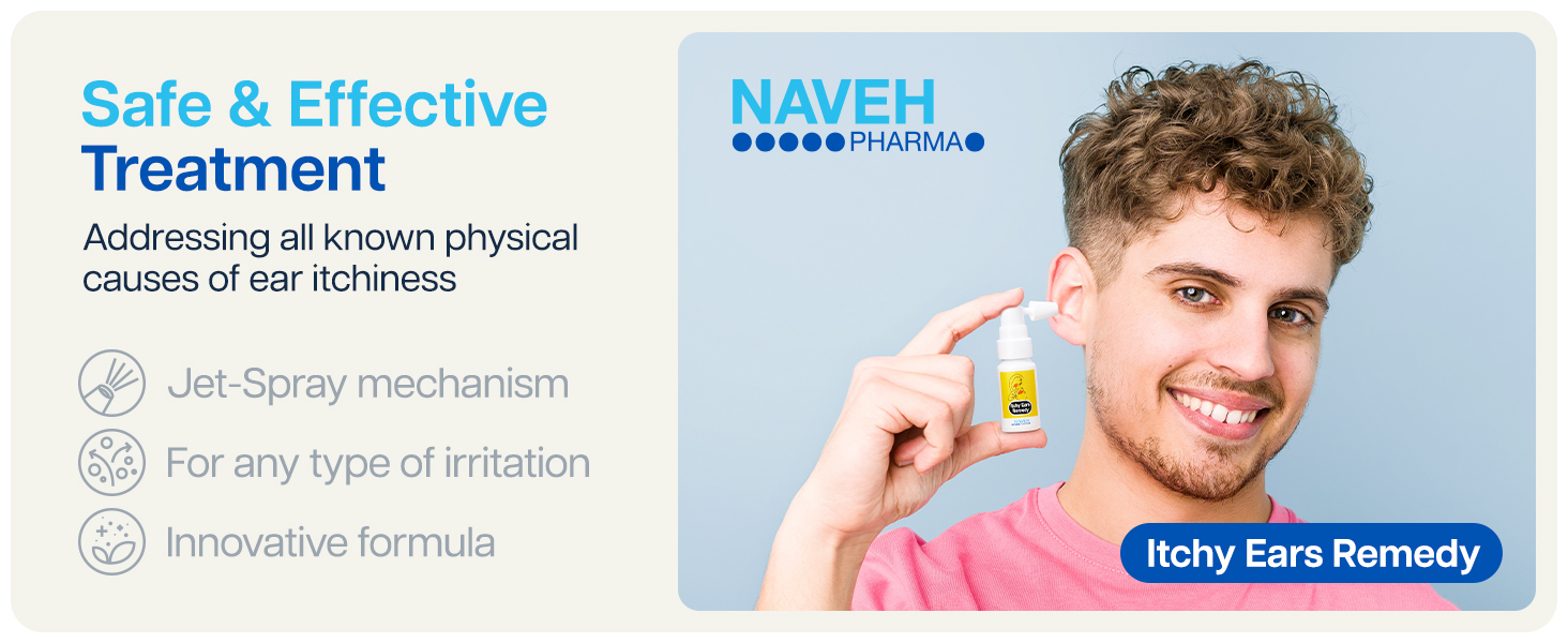 slogan safe and effective treatment and photo of person holding clean ears ear wax remover near ear