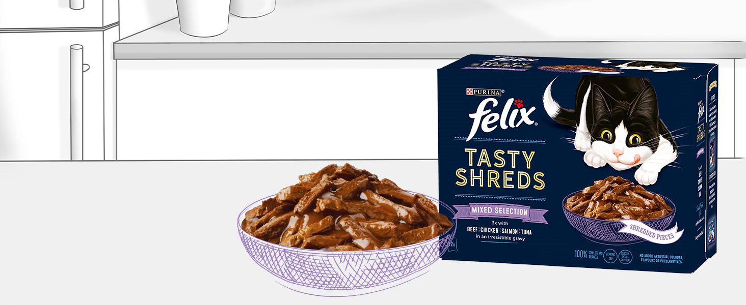 Felix, tasty shreds, purina