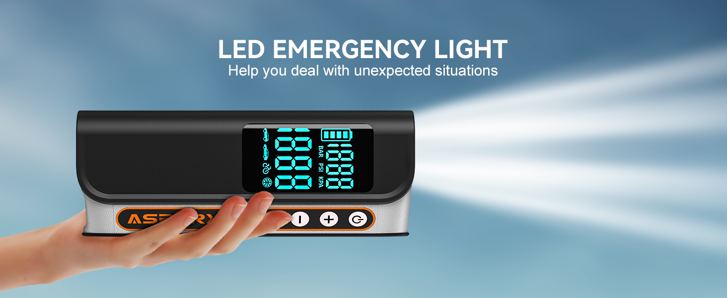 AsperX cordless tyre inflatpr with LED emergency light,help you deal with unexpected situation