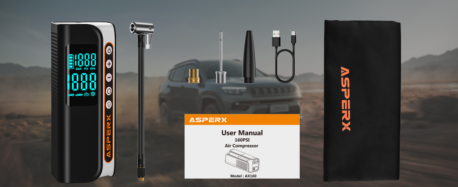 Package include: 1*tyre inflator,4 * different nozzles, 1* micro c cable, 1 *bag, 1*user manual ,