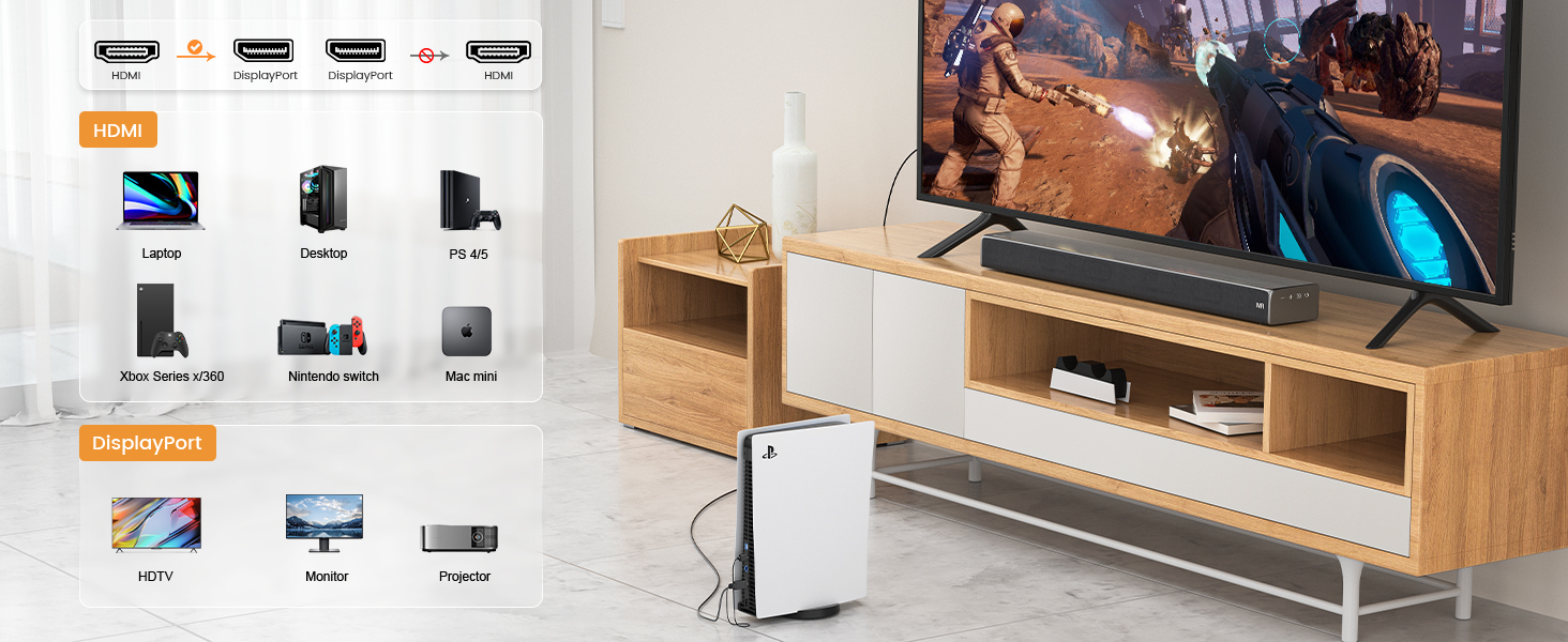 HDMI to DisplayPort Adapter, 4K@60Hz HDMI to DP Converter Active HDMI Male to DP Female Adaptor