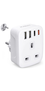 UK TO EU ADAPTER WITH USB C EUROPEAN TRAVEL ADAPTER